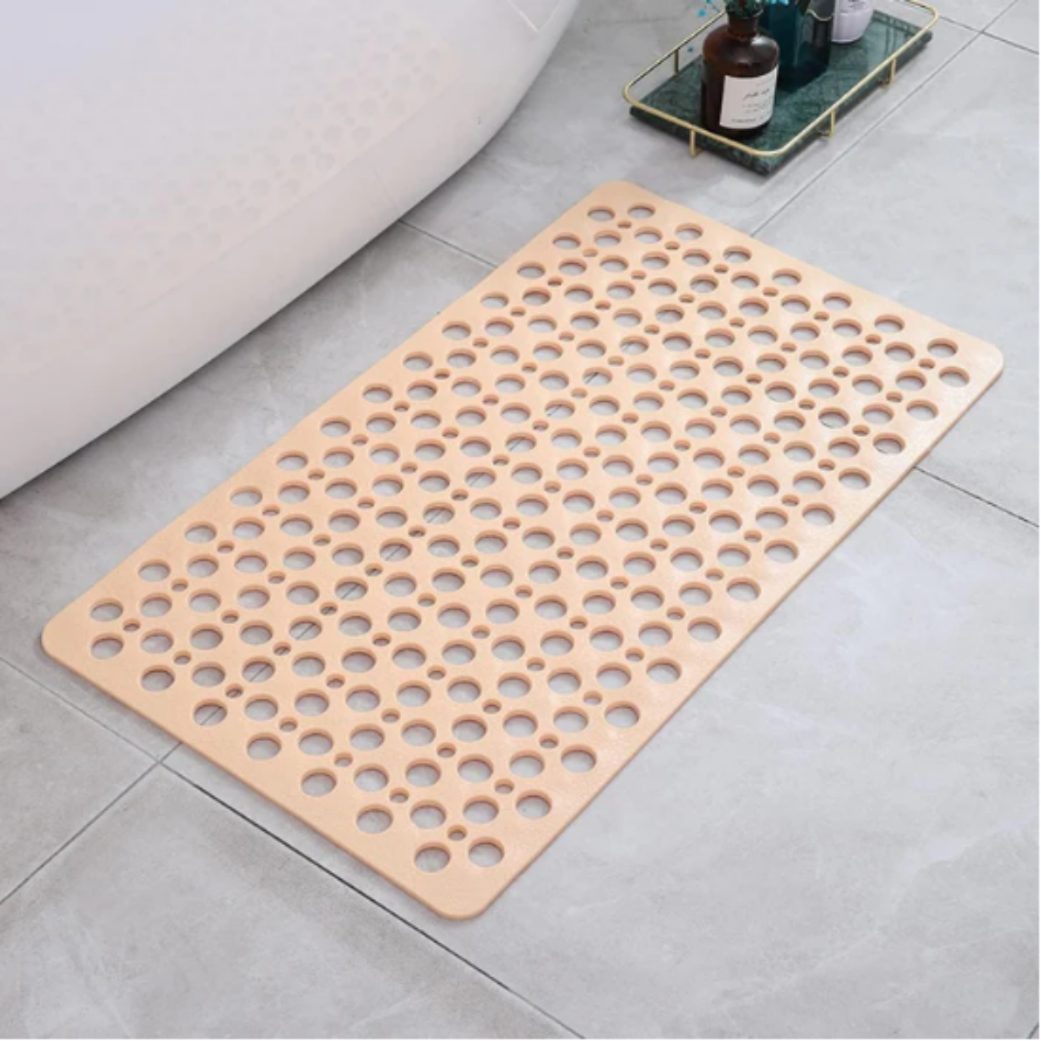Tapis de bain antidérapant et résistant à la moisissure, en matériau TPE, antibactérien, avec ventouse et trou de drainage