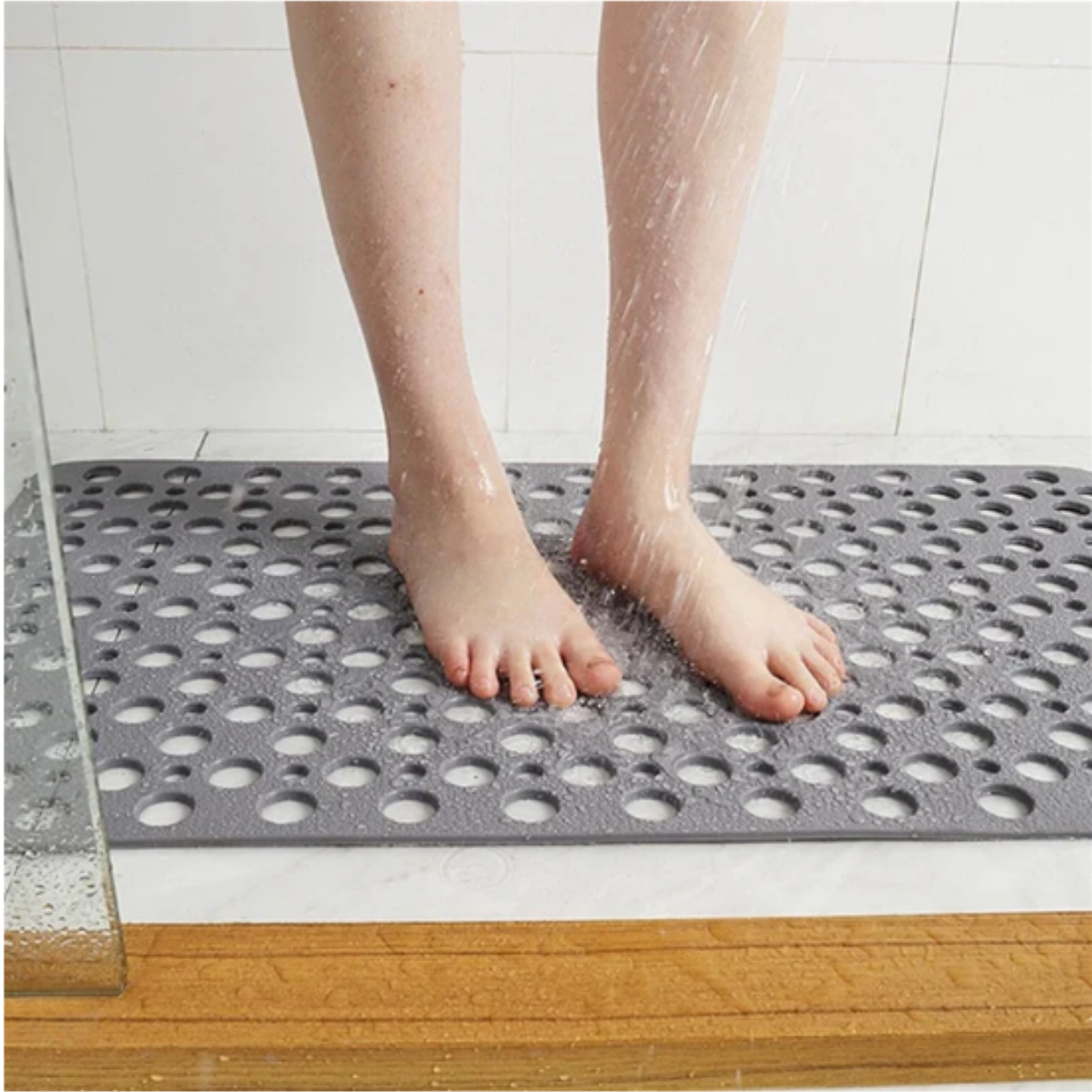 Tapis de bain antidérapant et résistant à la moisissure, en matériau TPE, antibactérien, avec ventouse et trou de drainage