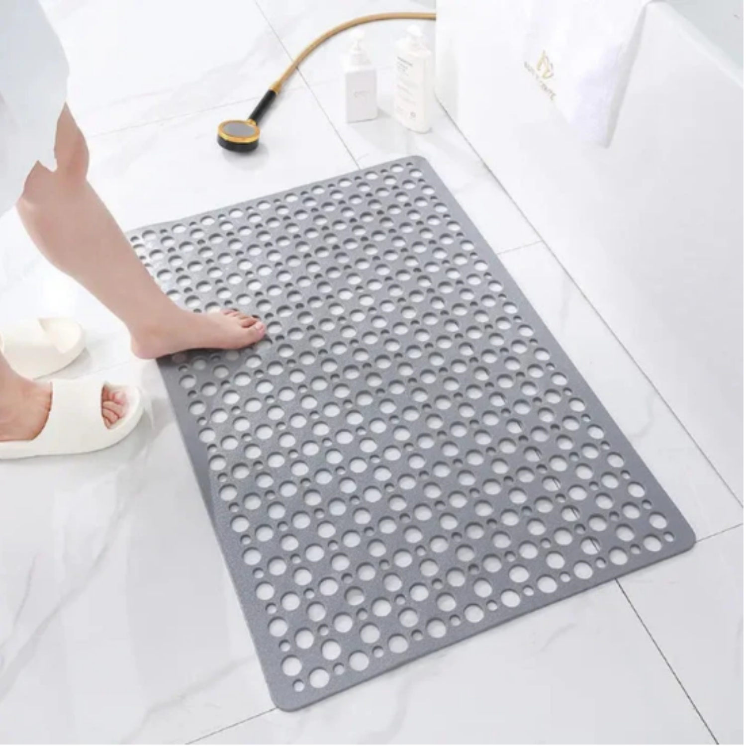 Tapis de bain antidérapant et résistant à la moisissure, en matériau TPE, antibactérien, avec ventouse et trou de drainage