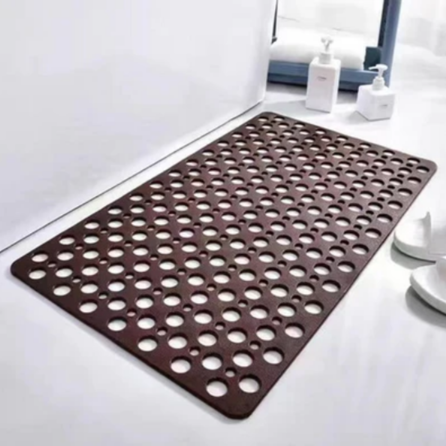 Tapis de bain antidérapant et résistant à la moisissure, en matériau TPE, antibactérien, avec ventouse et trou de drainage