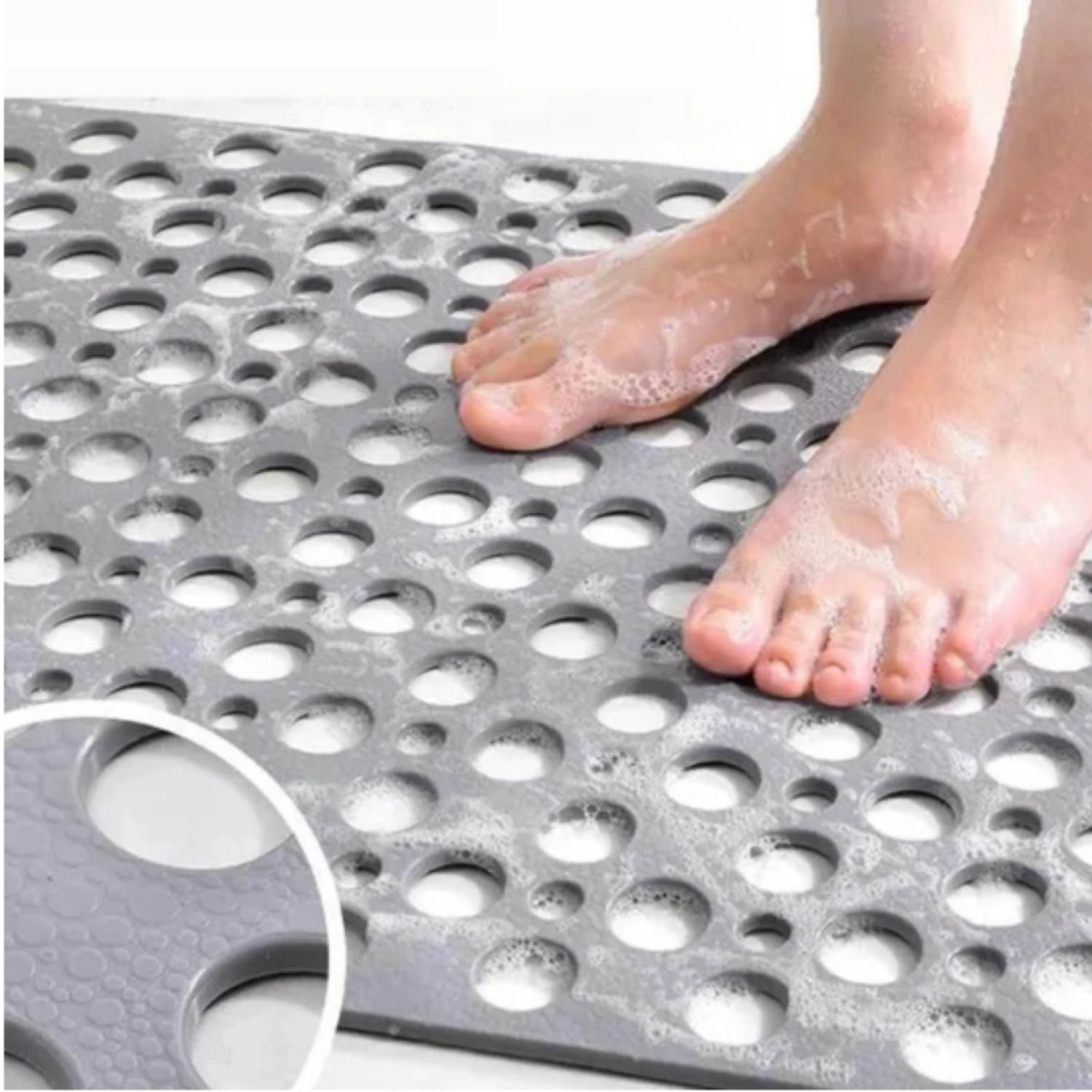 Tapis de bain antidérapant et résistant à la moisissure, en matériau TPE, antibactérien, avec ventouse et trou de drainage